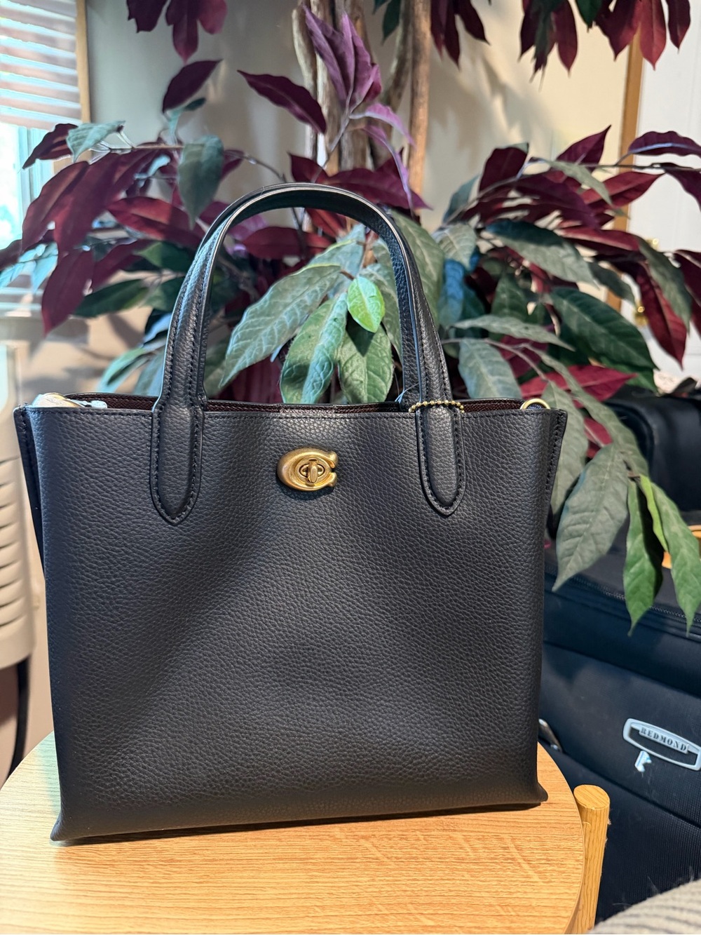 COACH Classic Black Leather Tote with Gold Turn-Lock with CHARMS